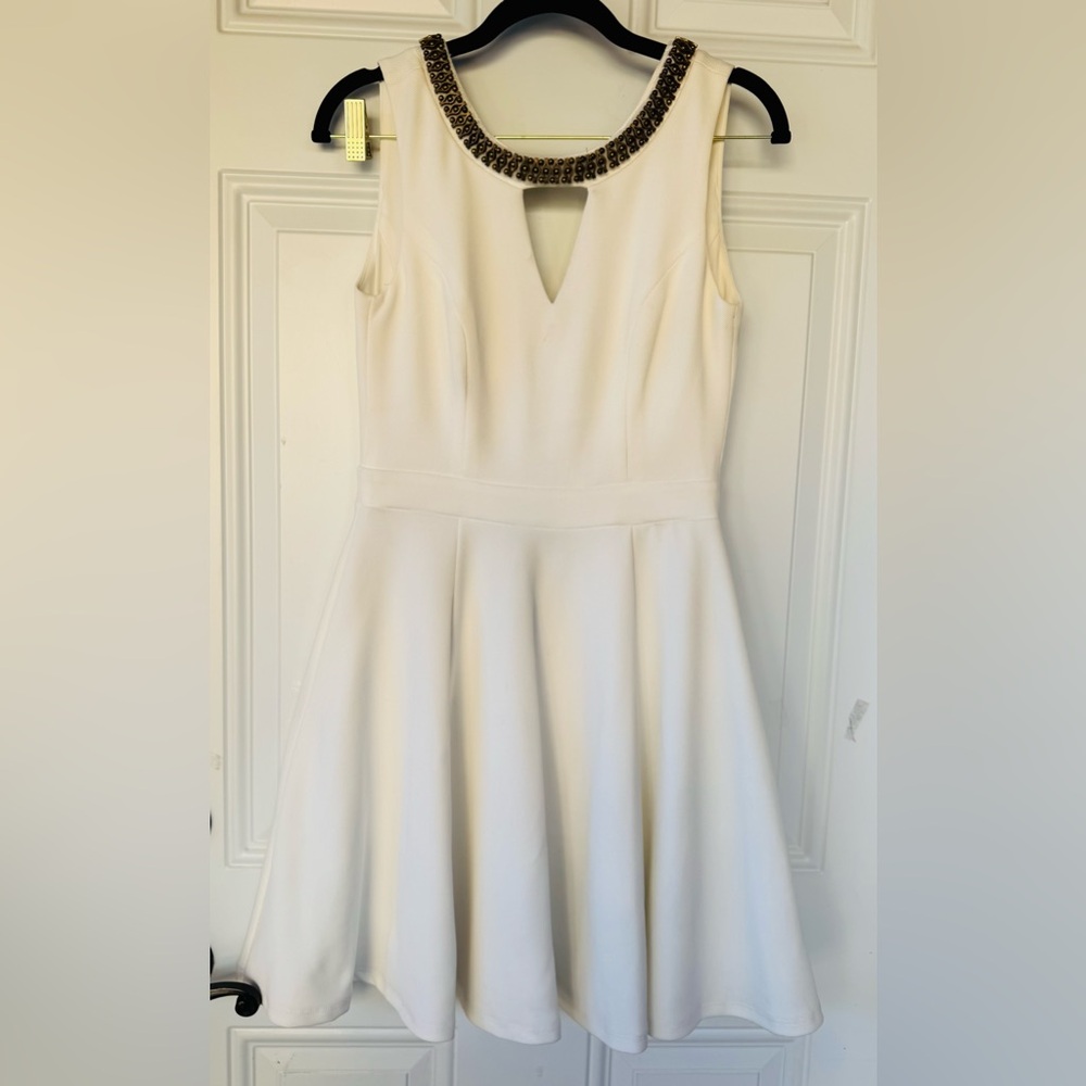 XOXO White Wedding Dress with Embellished Neckline